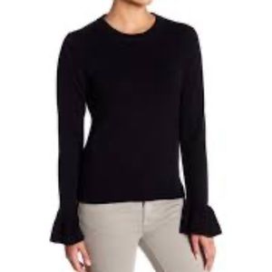Frame Cashmere Bell Cuffs Crew Neck Ribbed Sweater In Black. NWT! Sz S